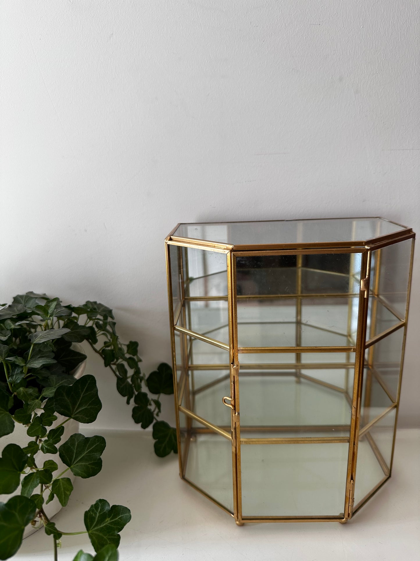 Vintage vitrine kastje messing glas