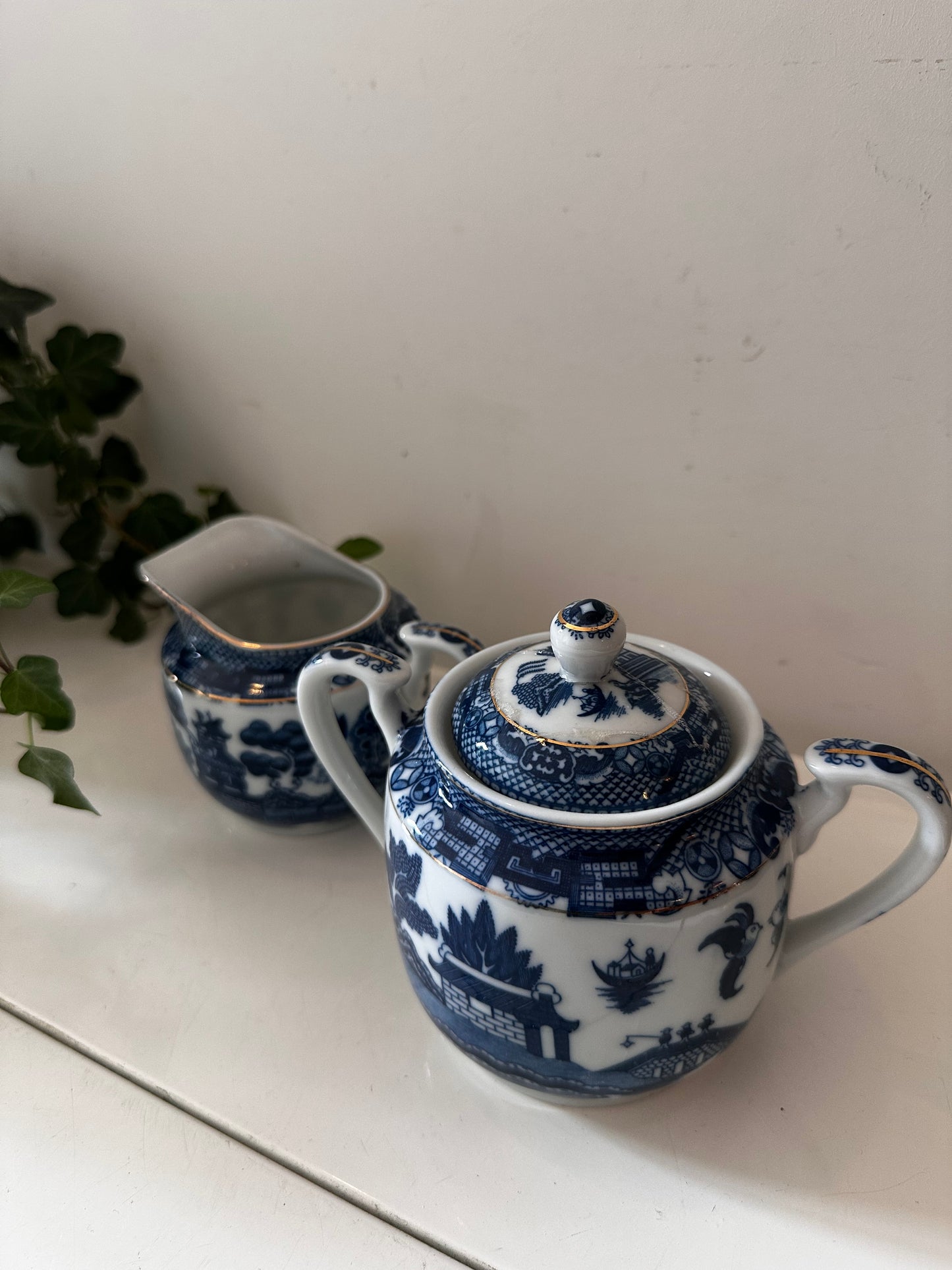 Melk en Suikerpotje blue willow patroon