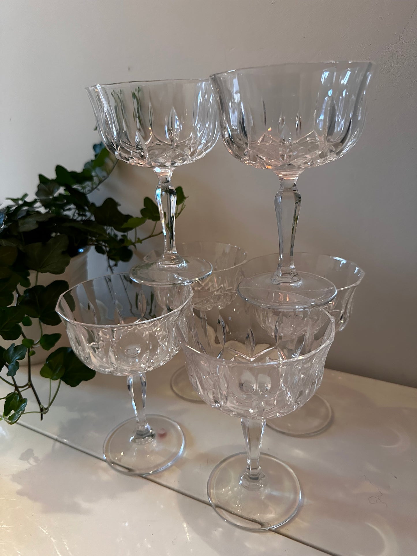 Set van 6 kristallen coupe champagne glazen