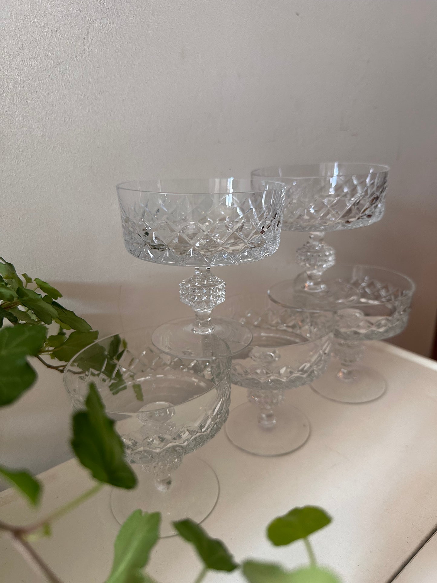 Set van 5 kristallen coupe champagne glazen