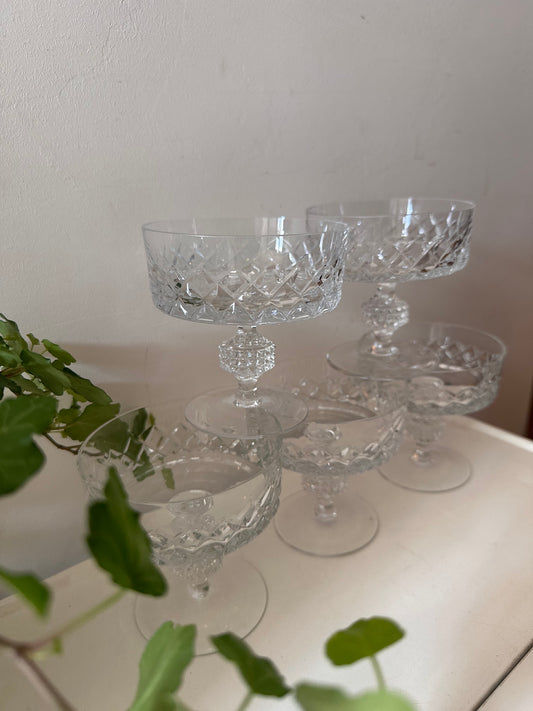 Set van 5 kristallen coupe champagne glazen