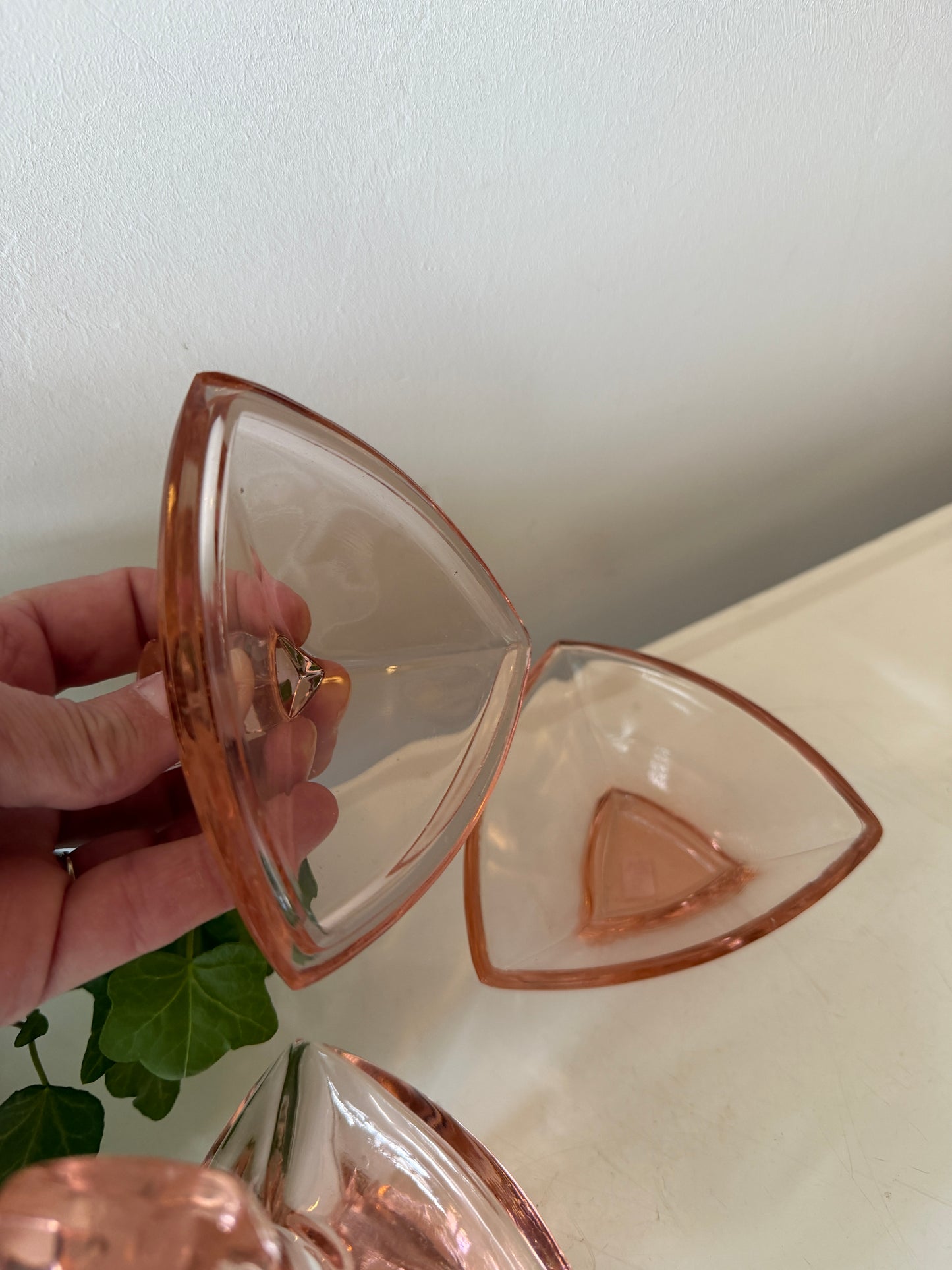 Art Deco set roze glas