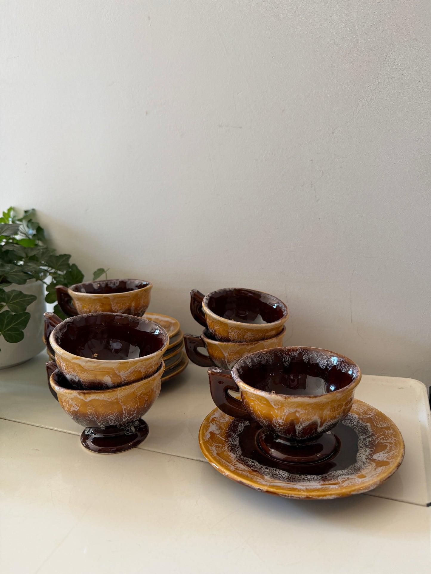 Set van 6 kop en schotels mid century