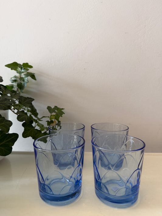 Set van 4 vintage waterglazen blauw glas