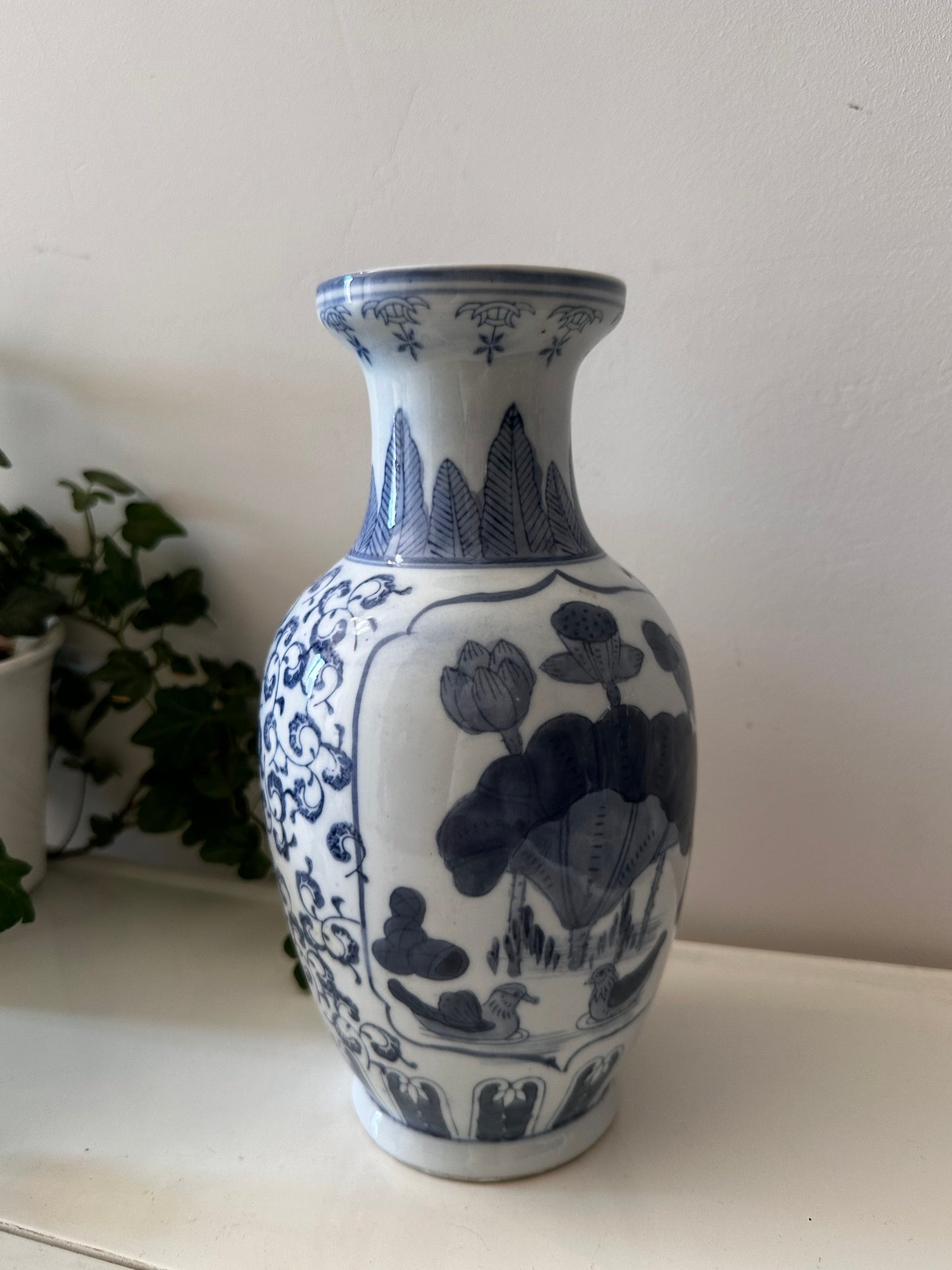 Chinese vaas vintage blauw wit