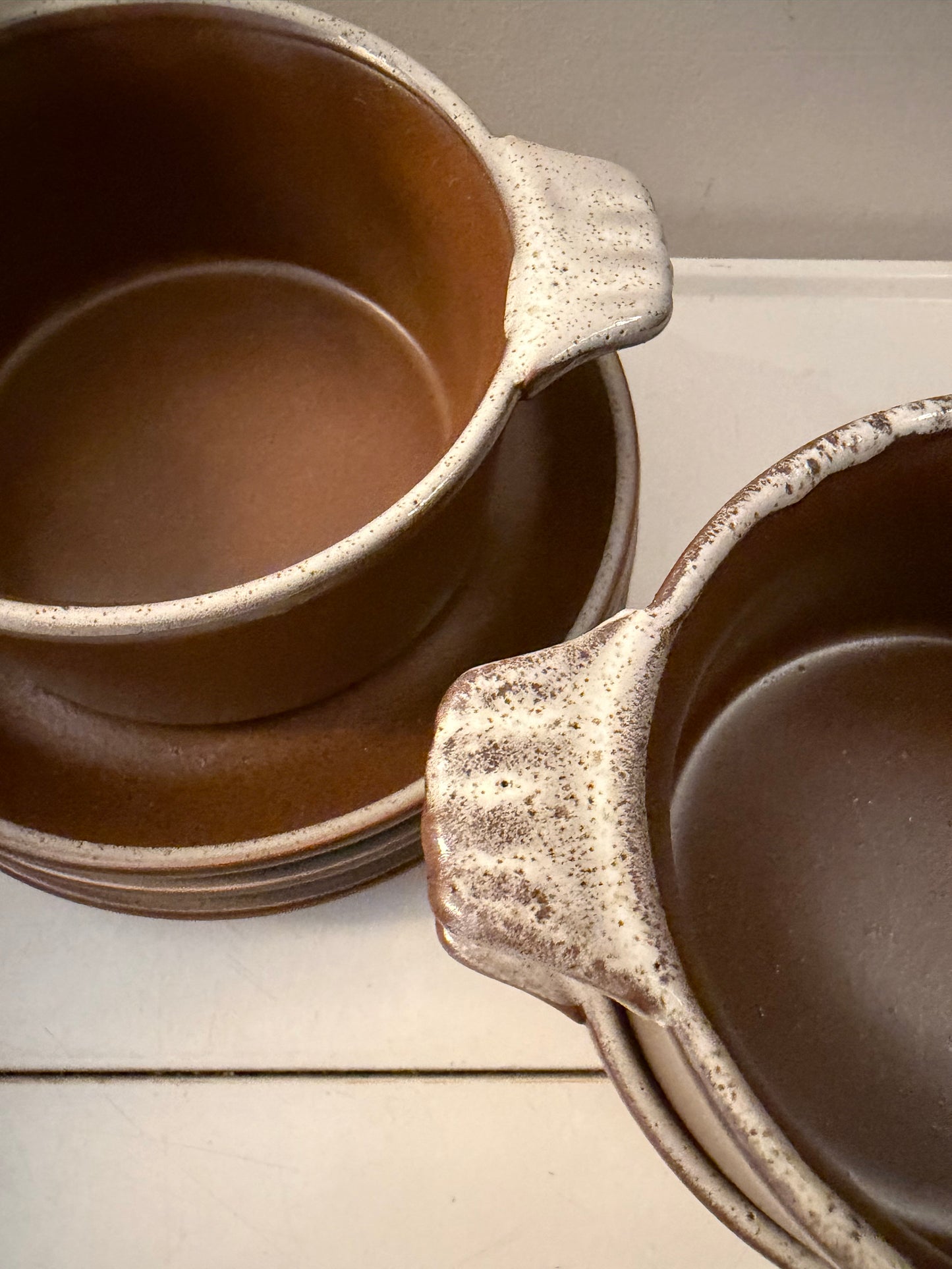 Jaren 70 soepkommen met bord keramiek set van 3