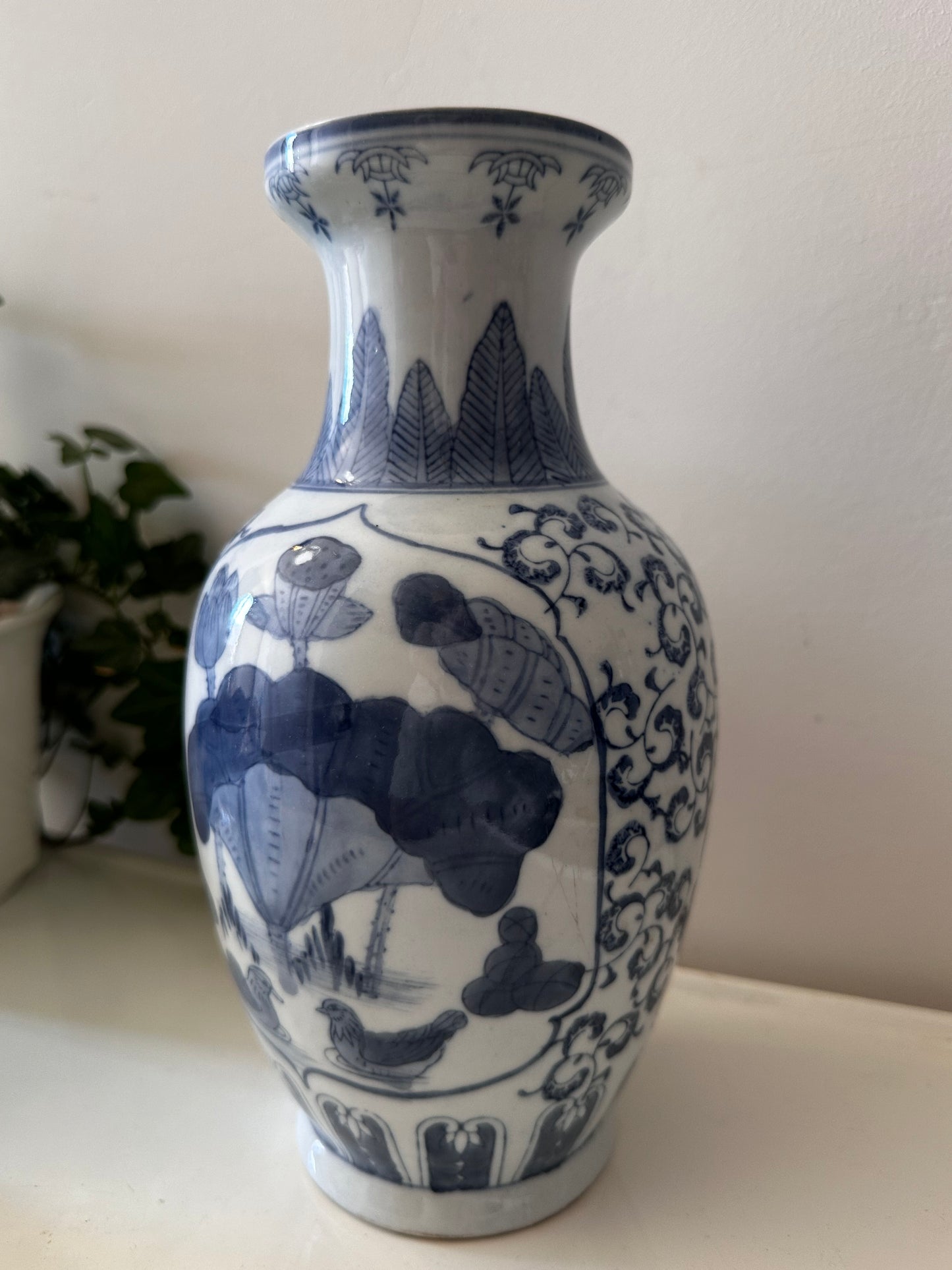 Chinese vaas vintage blauw wit