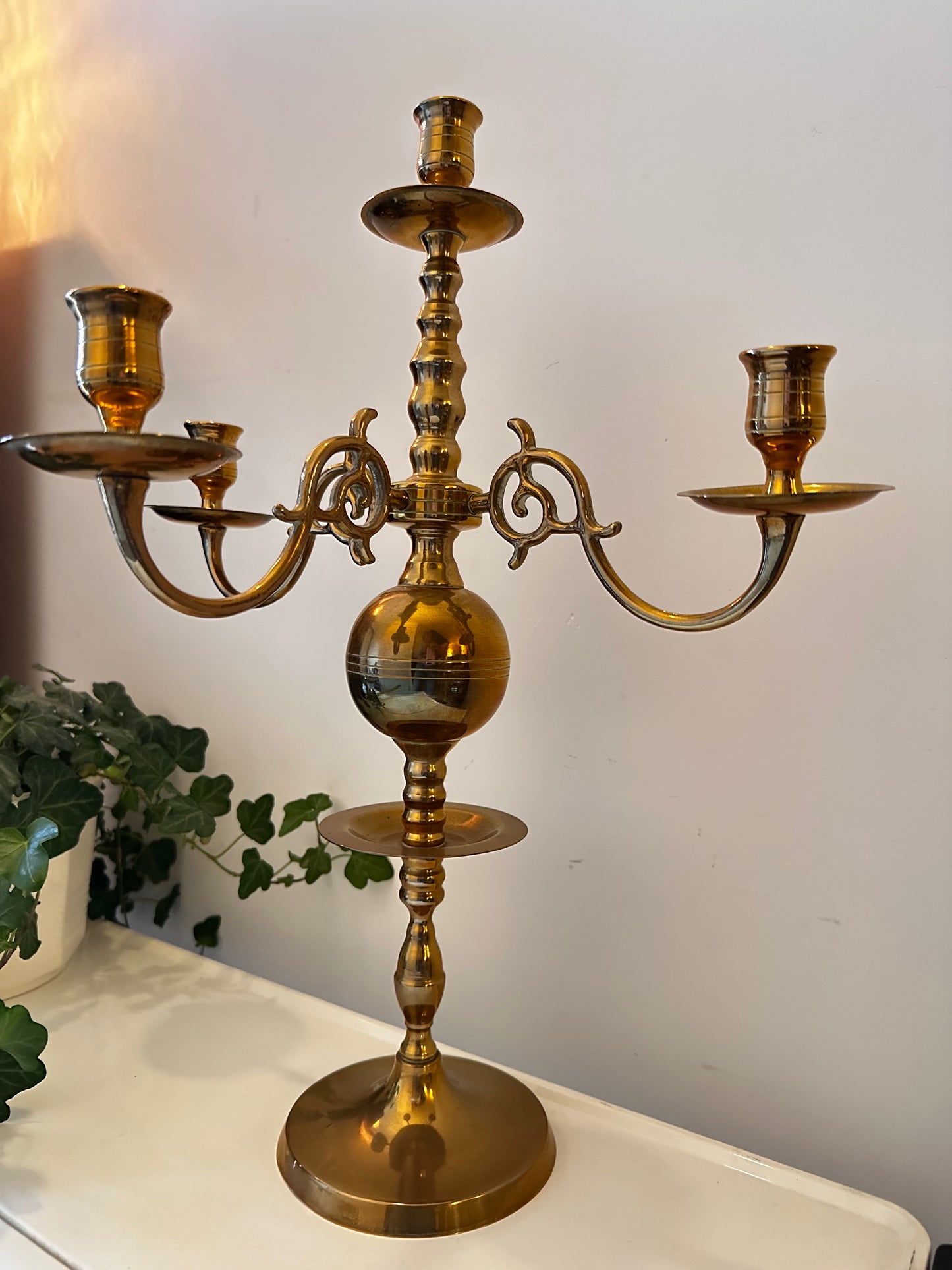 Grote messing kandelaar 3 armen