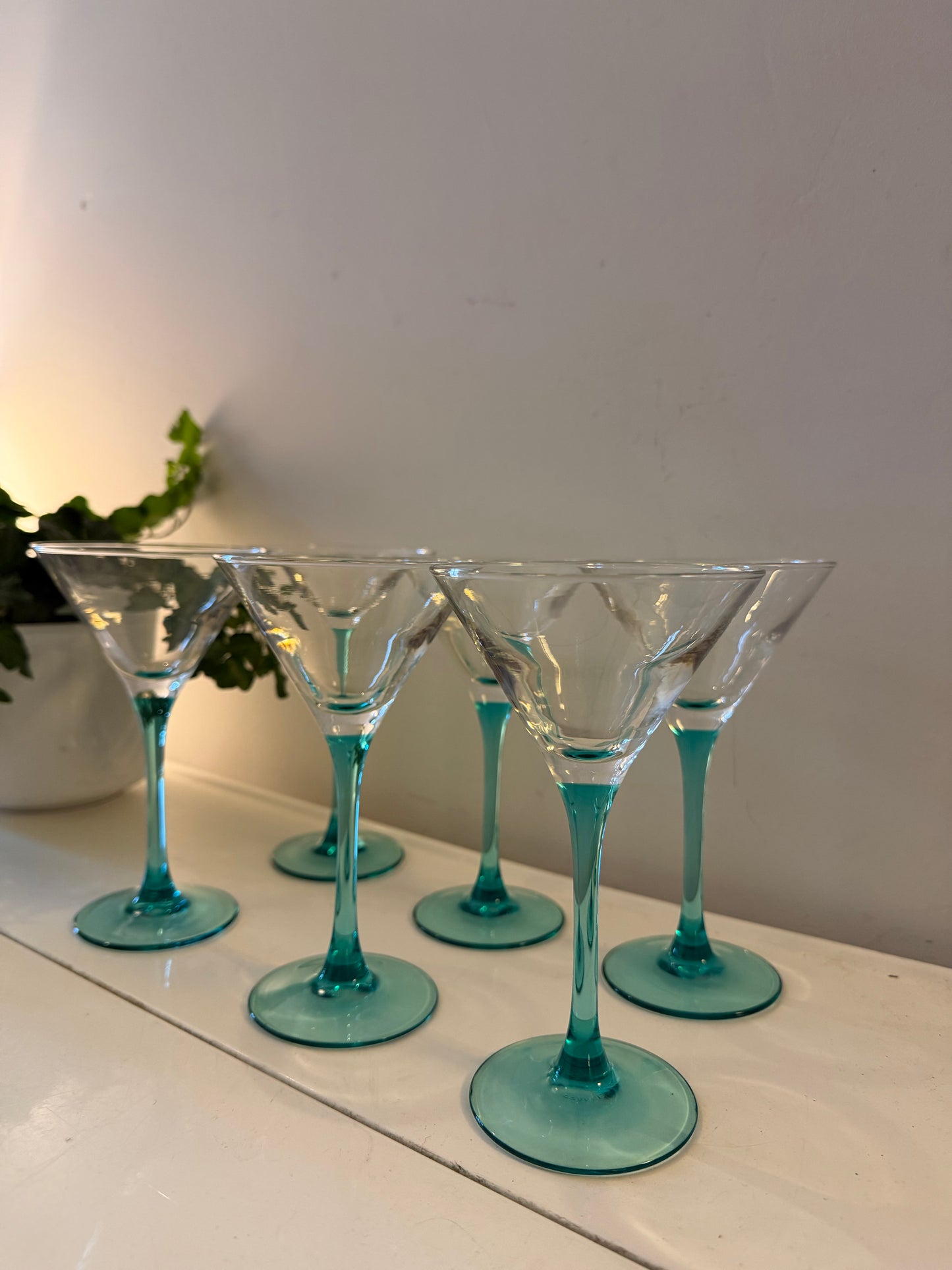 Set van 6 Martini glazen op turquoise voet