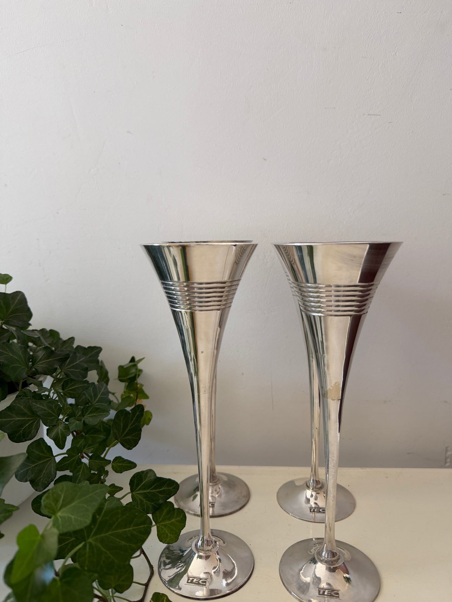 Set van 4 verzilverde champagne flutes