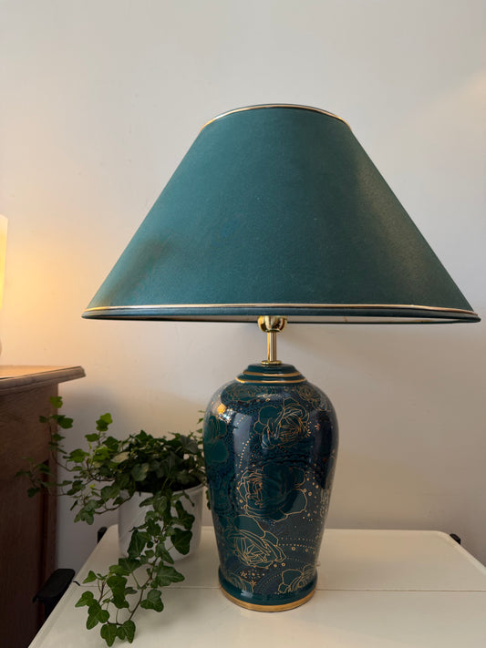 Jaren 80 tafellamp groene kleur met goudkleurige lijnen