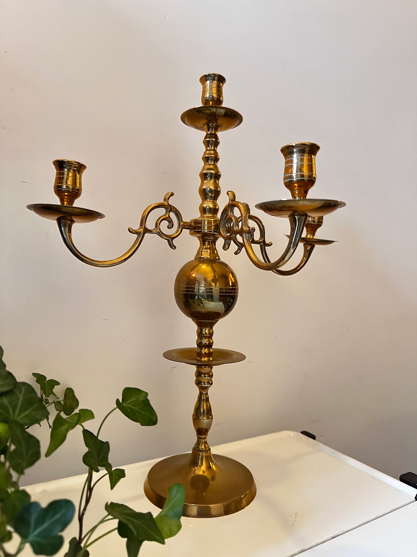 Grote messing kandelaar 3 armen