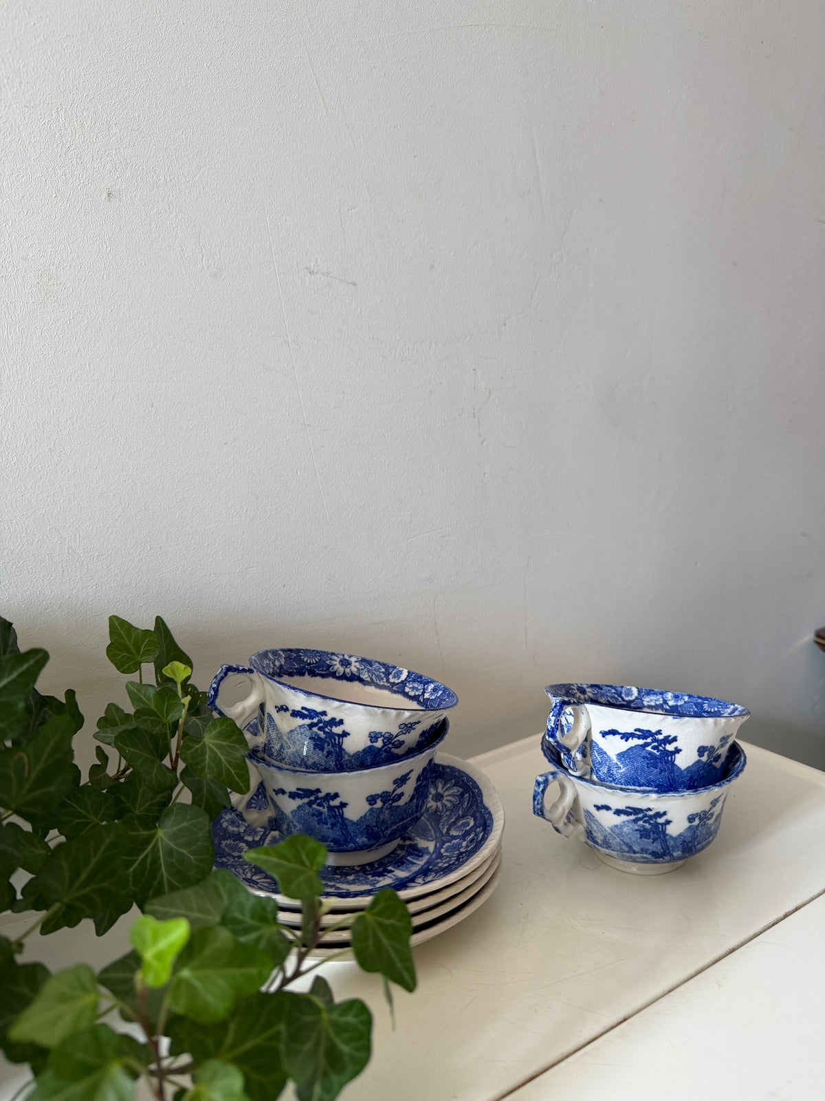 Blauw witte kop en schotels set van 4