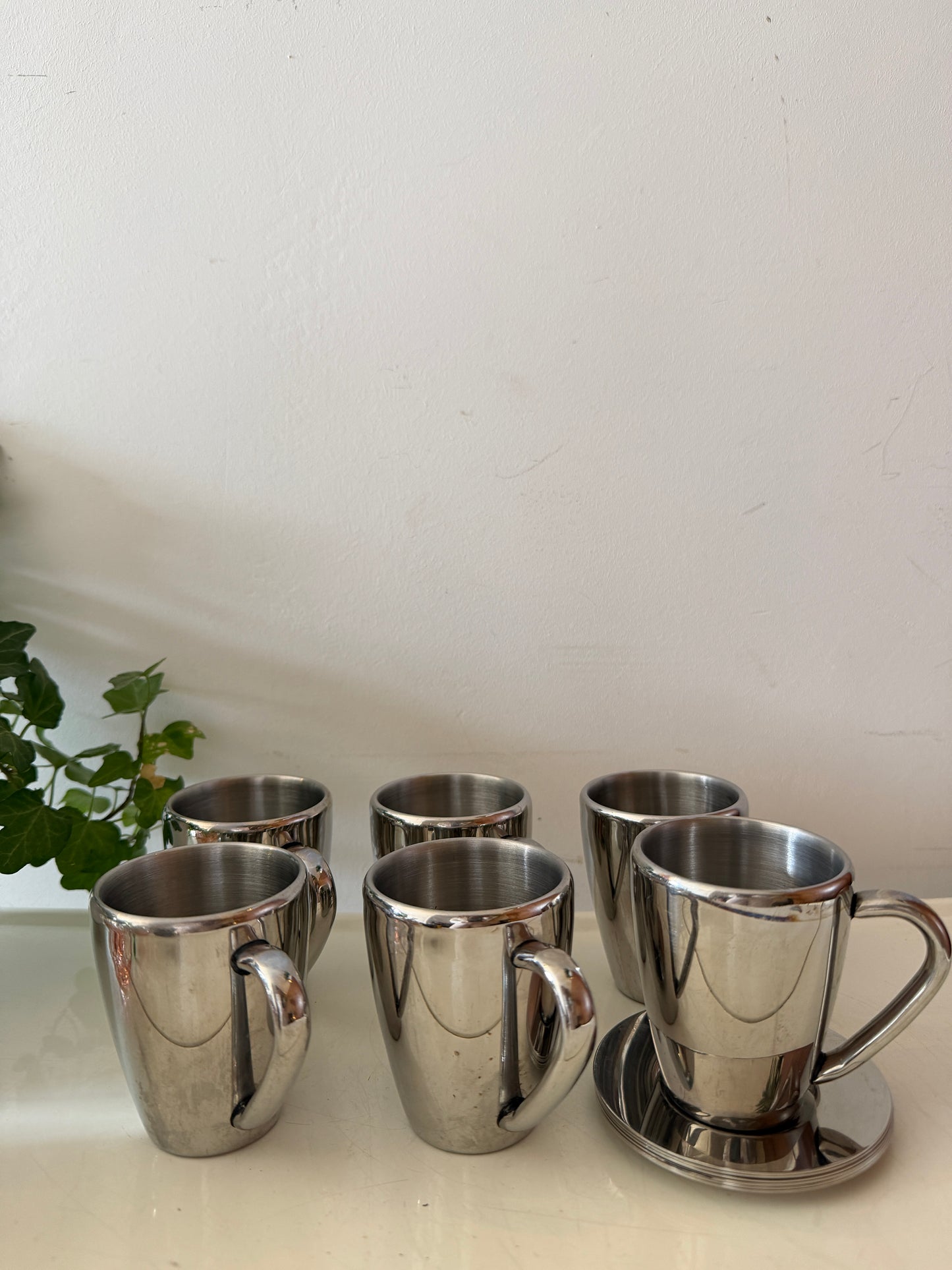 Set van 6 Chrome espresso kopjes