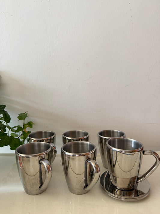 Set van 6 Chrome espresso kopjes