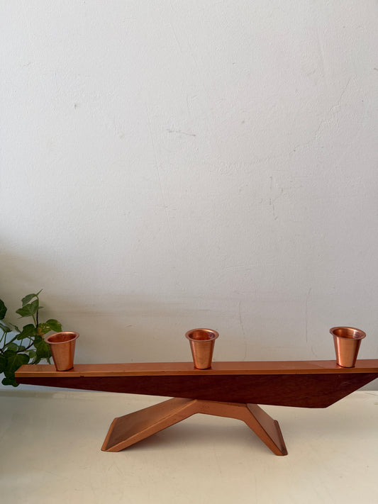 Mid Century teak houten kandelaar