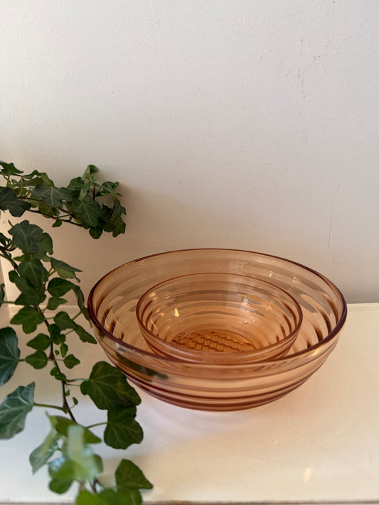 2 Art Deco kommen oranje roze persglas