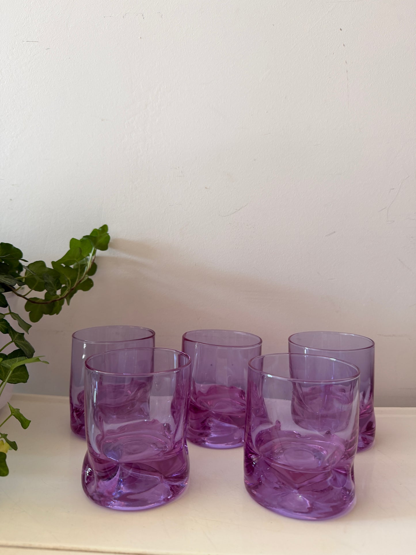 Italiaanse lila tumbler glazen jaren 70