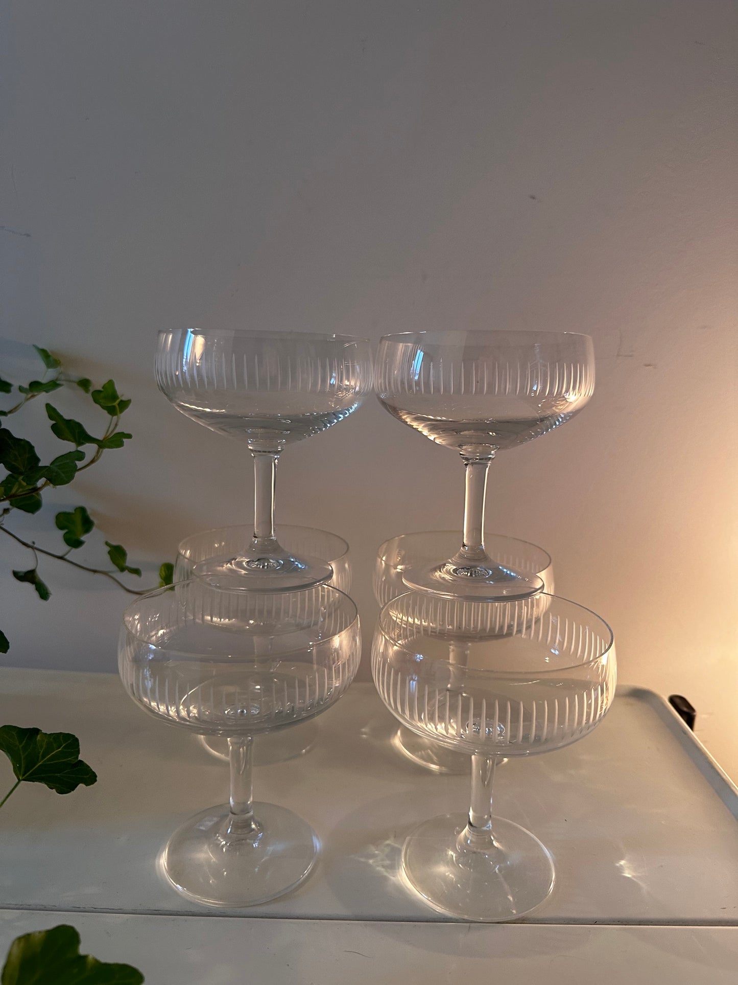 Set van 6 kristallen coupe champagne glazen
