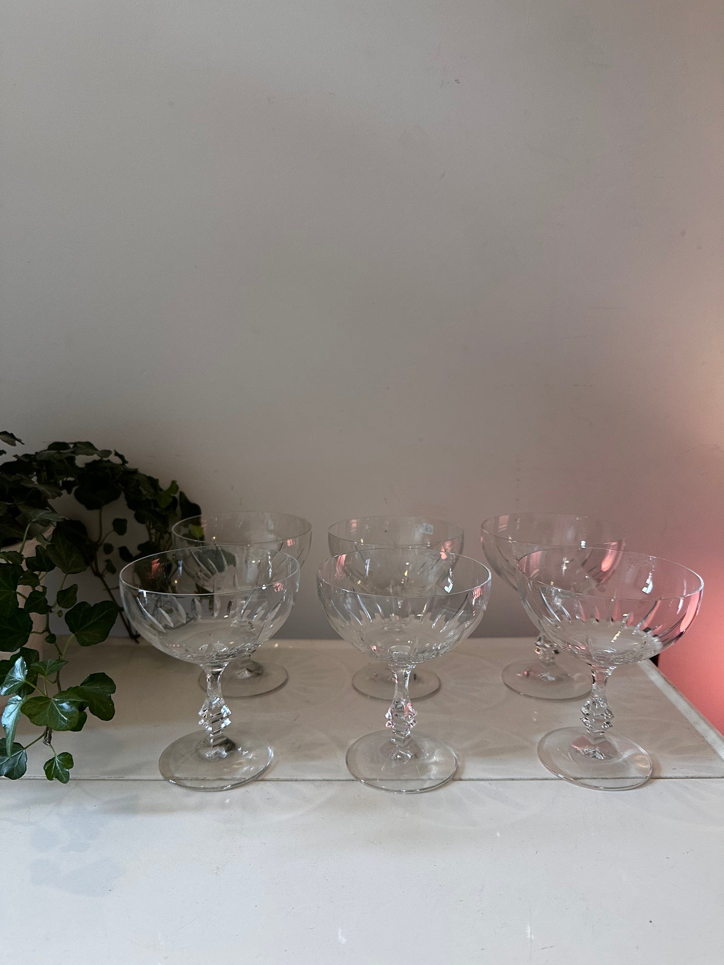 Set van 6 kristallen coupé champagne glazen