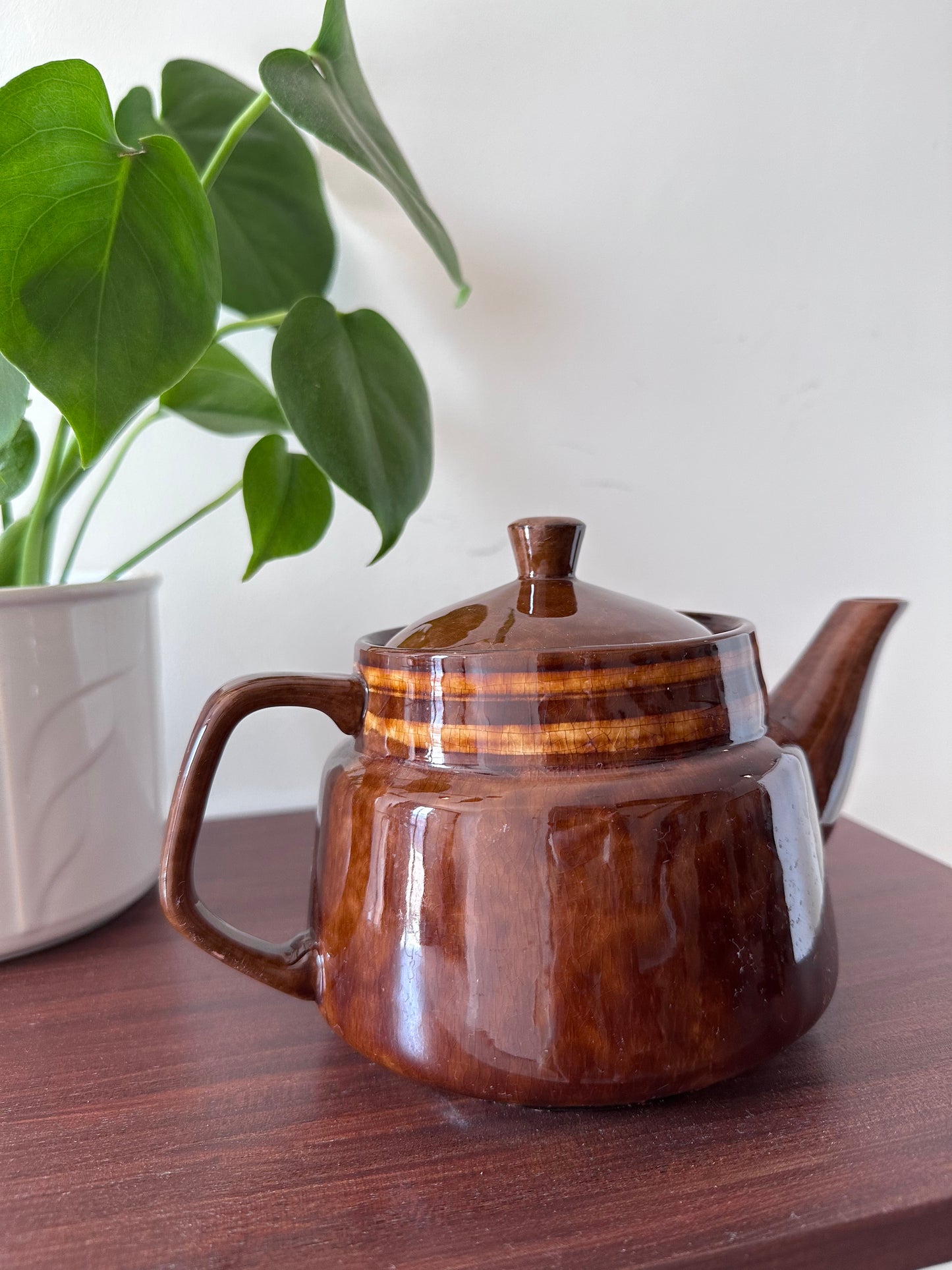 Theepot bruin keramiek vintage