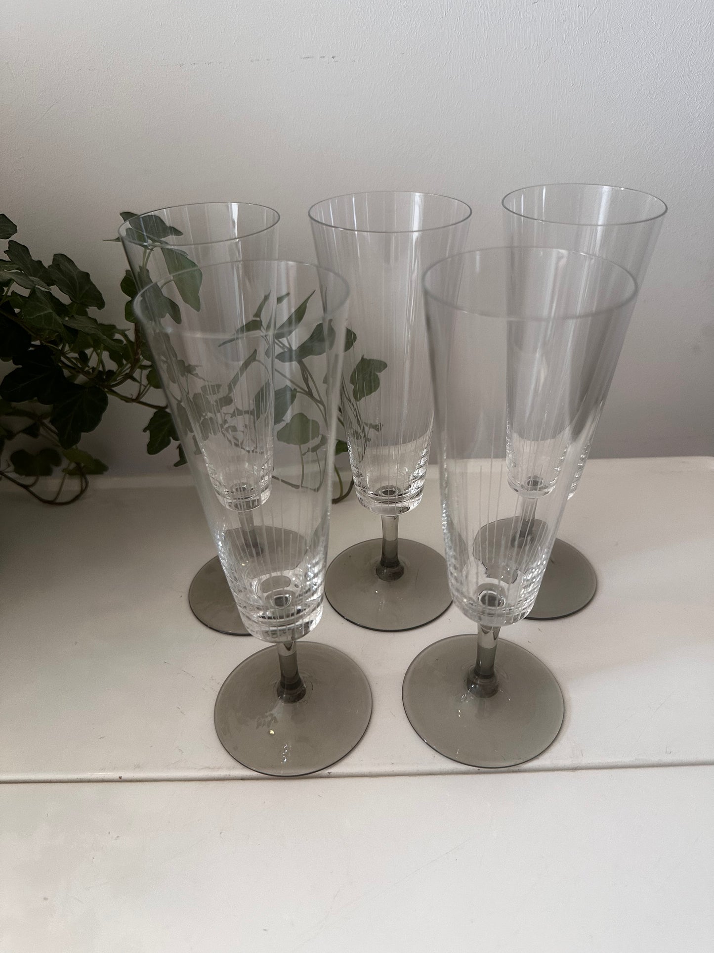 5 delige set vintage kristallen champagne glazen