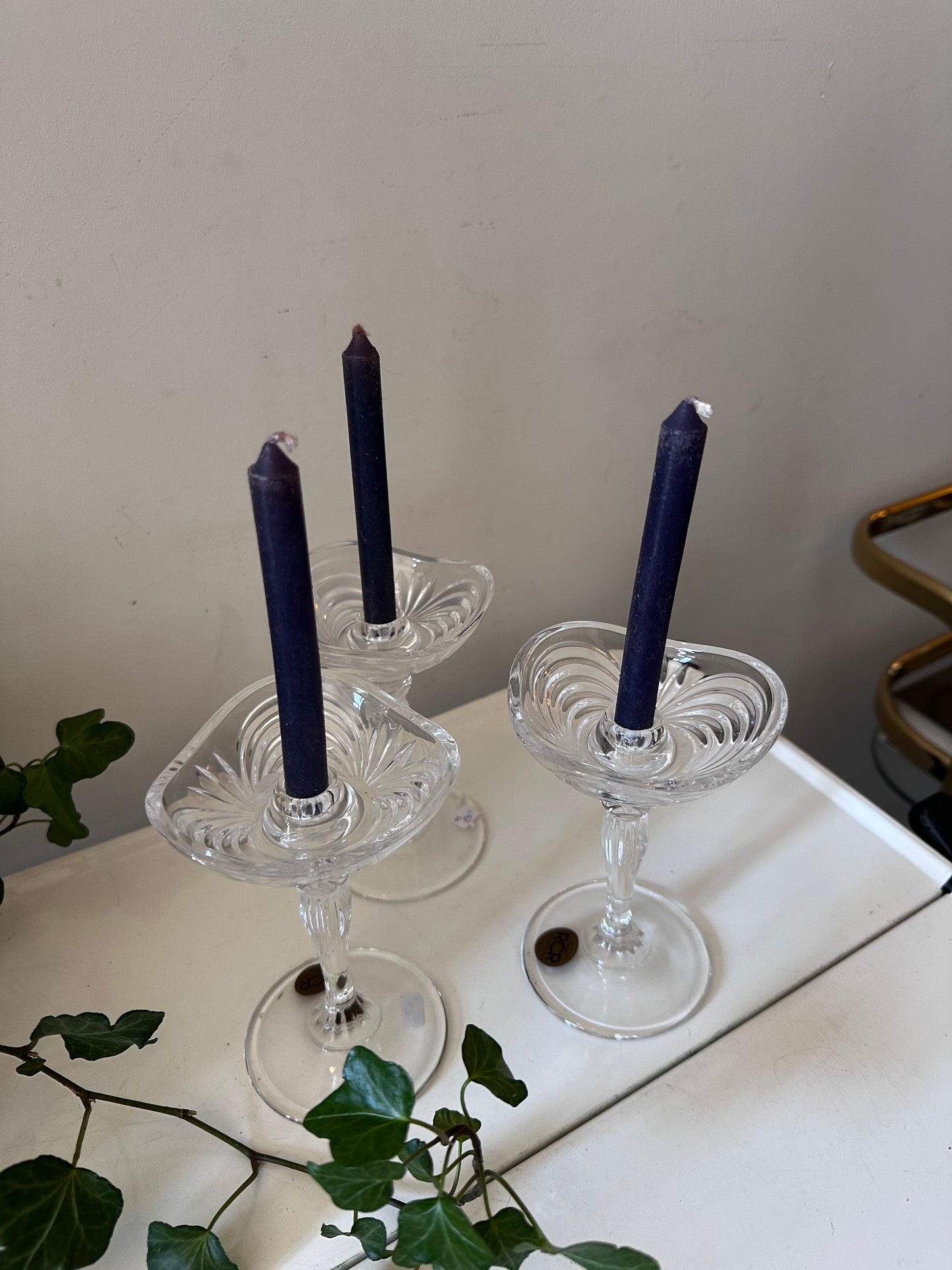 Set van 3 kristallen kandelaars