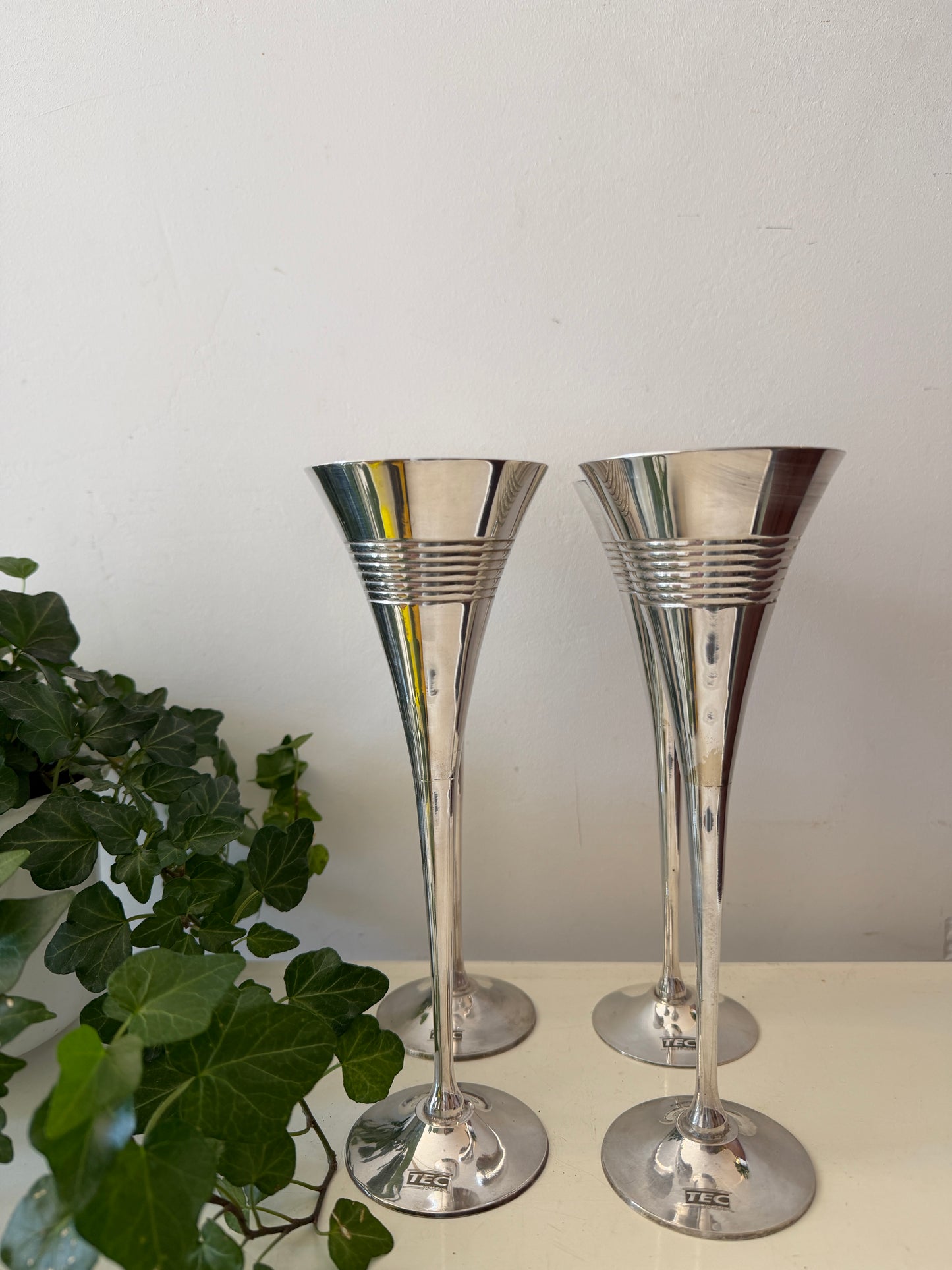 Set van 4 verzilverde champagne flutes