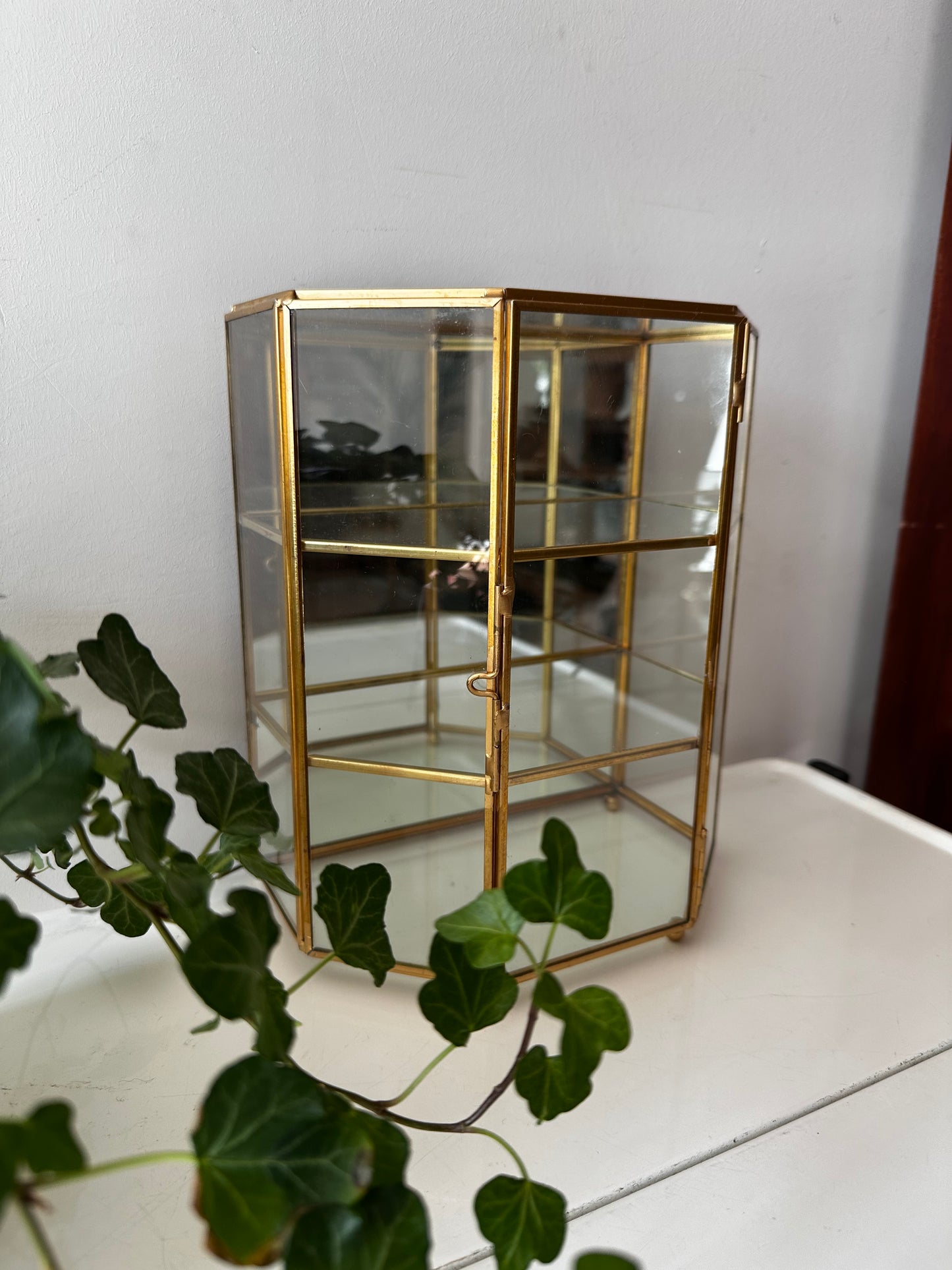 Vintage vitrine kastje messing glas