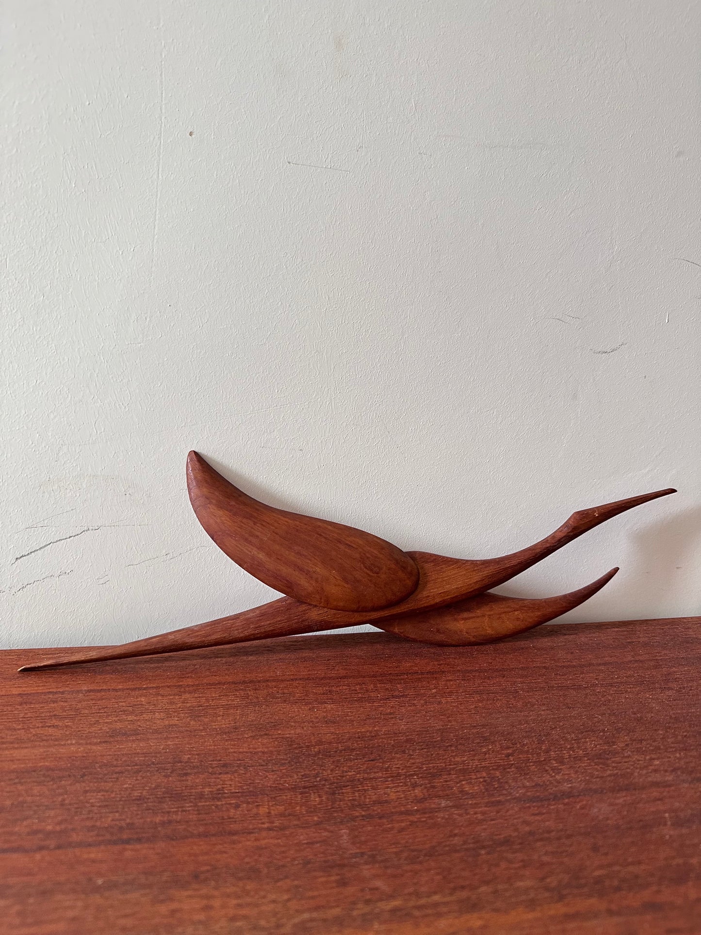 Mid Century teak houten wandvogel