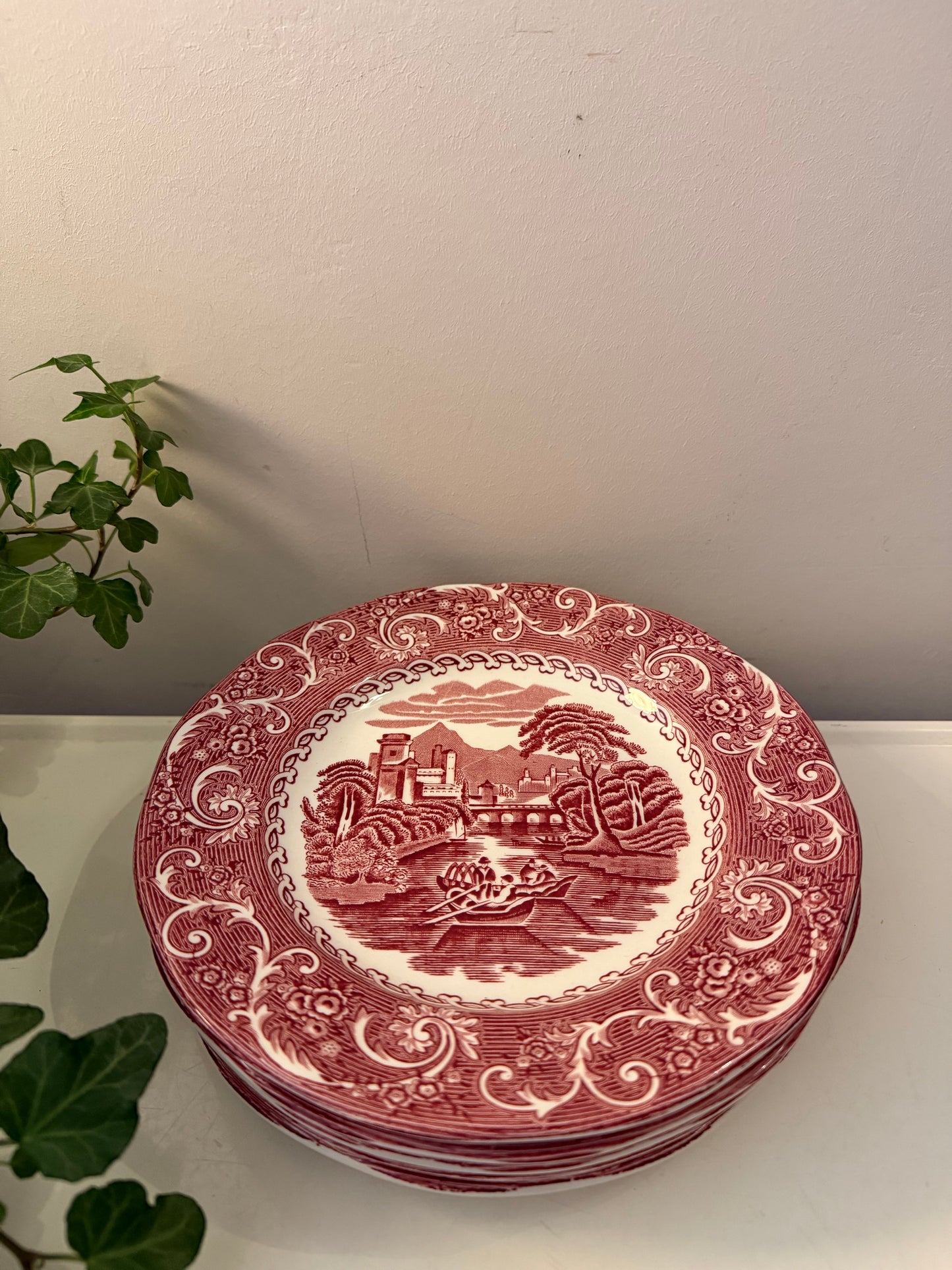 Canterbury keramieken rood witte gebaksbordjes