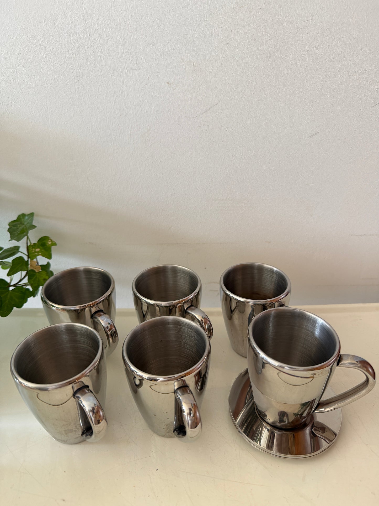 Set van 6 Chrome espresso kopjes