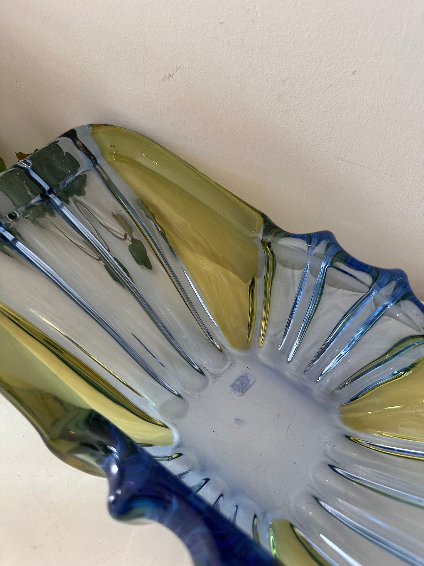 Murano glazen schaal geelgroen/blauw