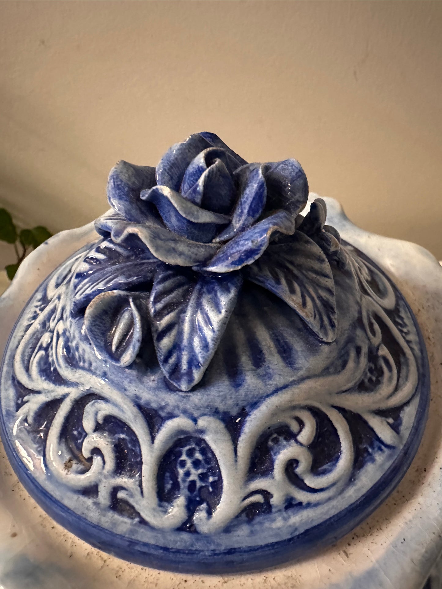 Blauwwit keramieken potje met dekseltje