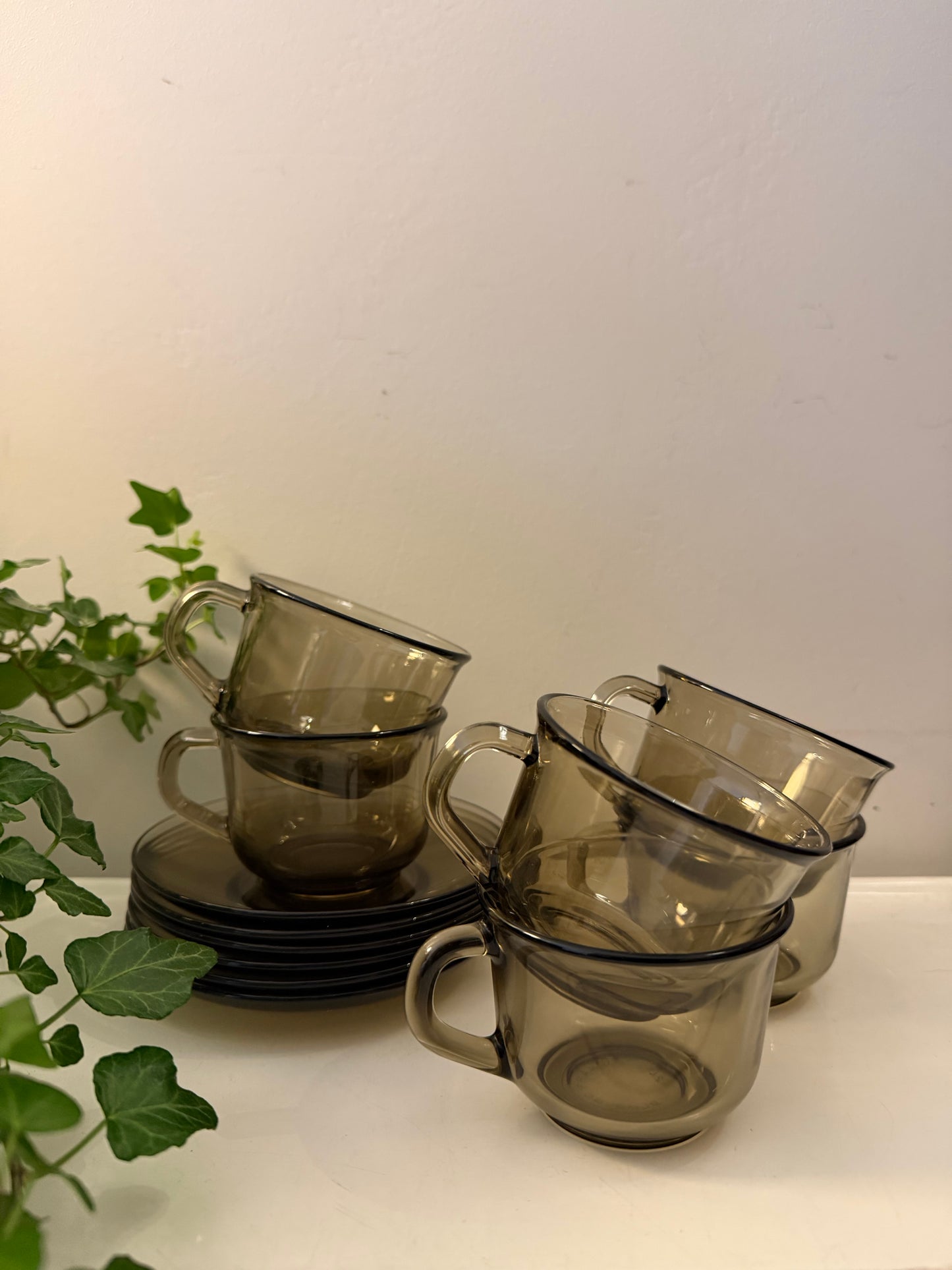 Set van 6 Arcoroc kop en schotels