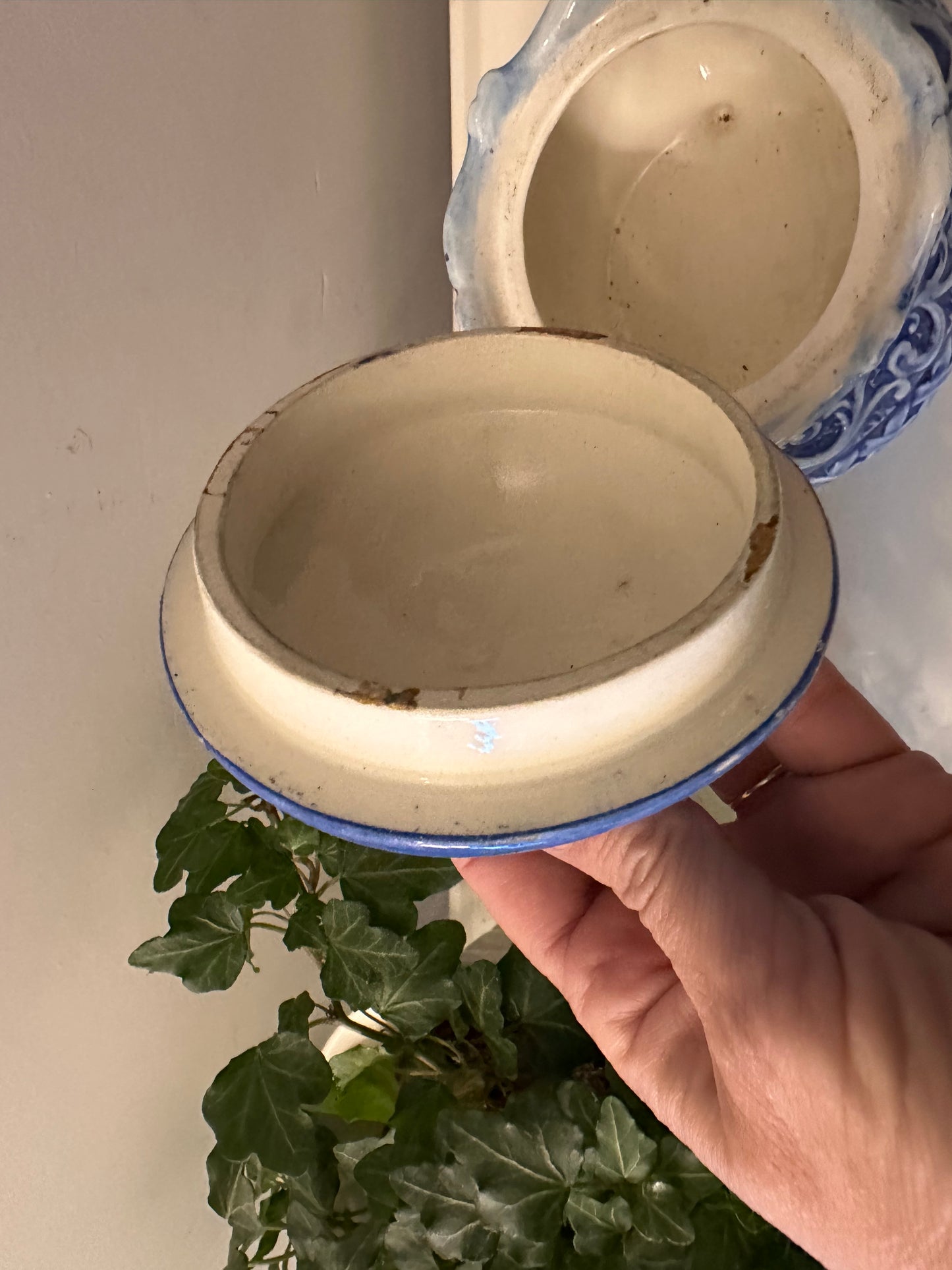 Blauwwit keramieken potje met dekseltje