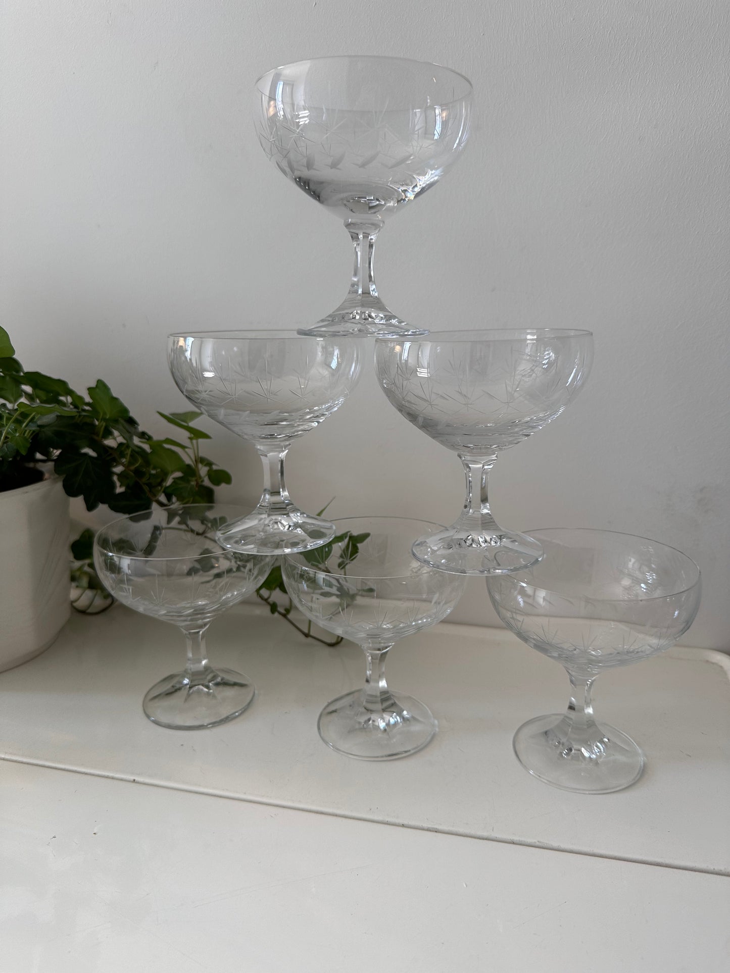 6 coupe champagne glazen vintage