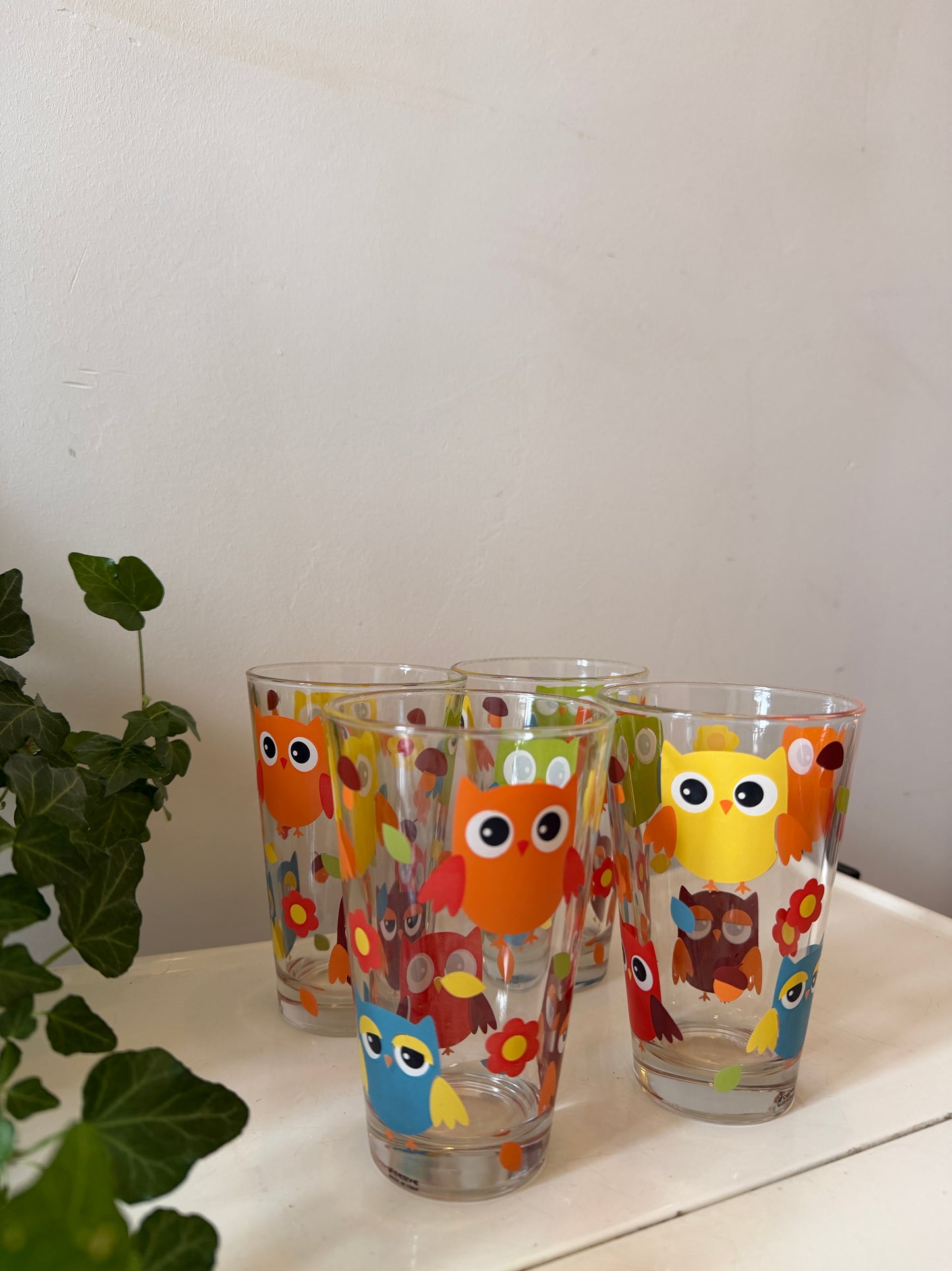 Set van 4 glazen met Uilenmotief