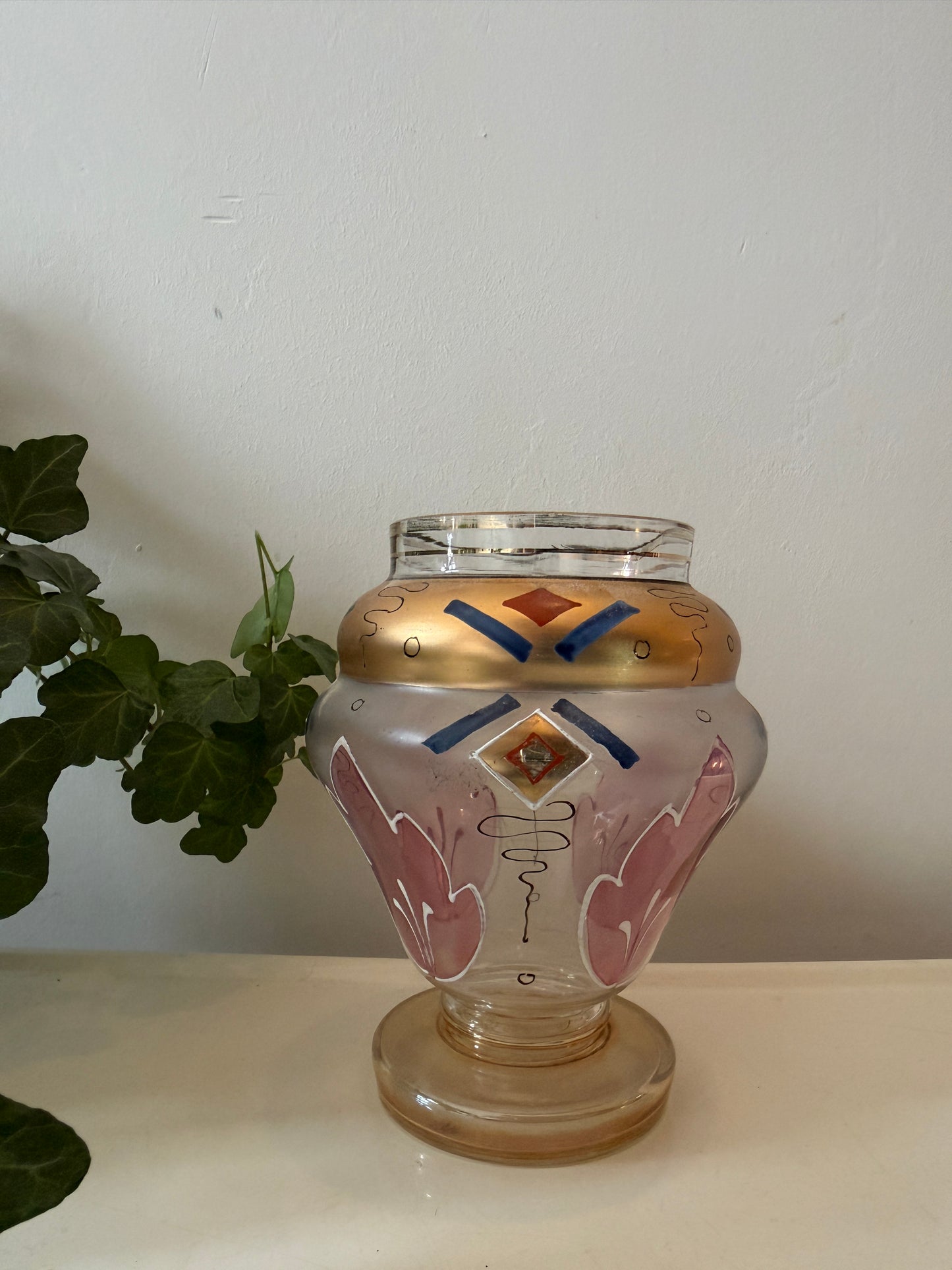 Vaasje van glas roze goud blauw