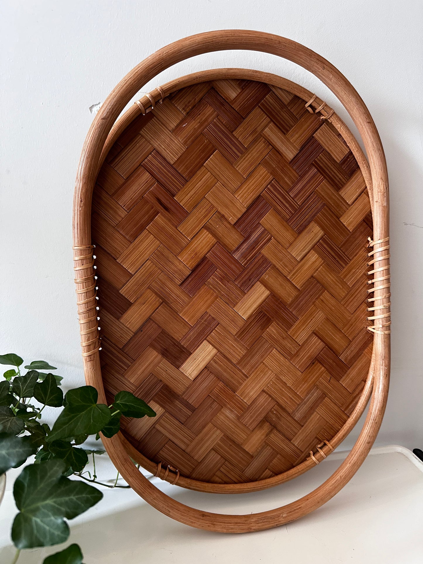 Vintage rotan houten dienblad