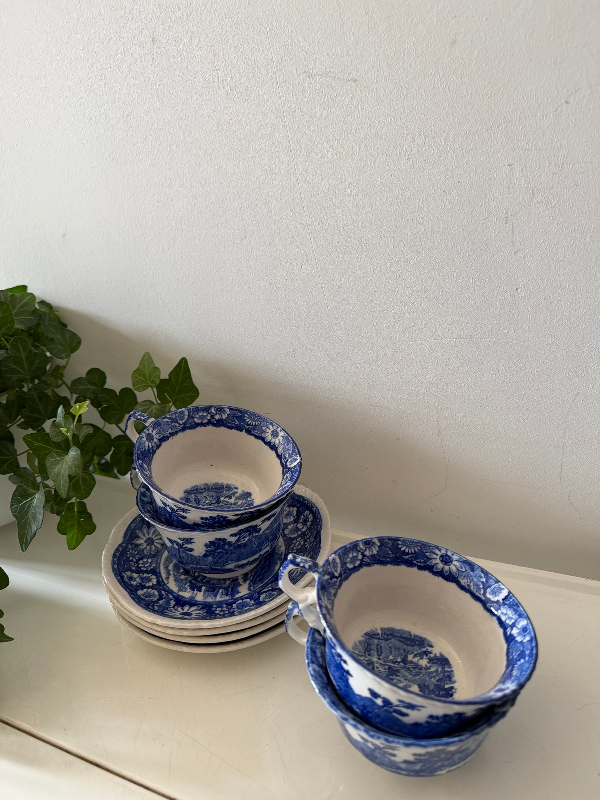 Blauw witte kop en schotels set van 4