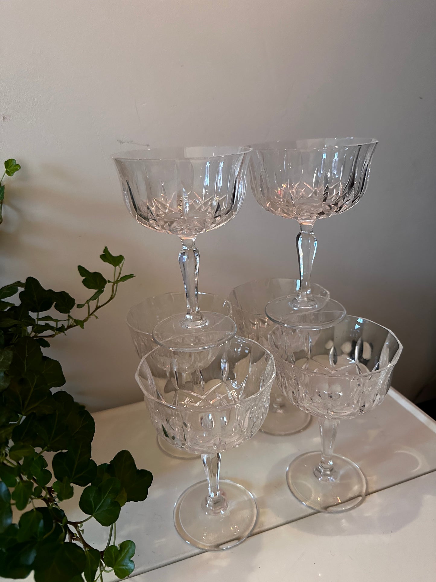 Set van 6 kristallen coupe champagne glazen