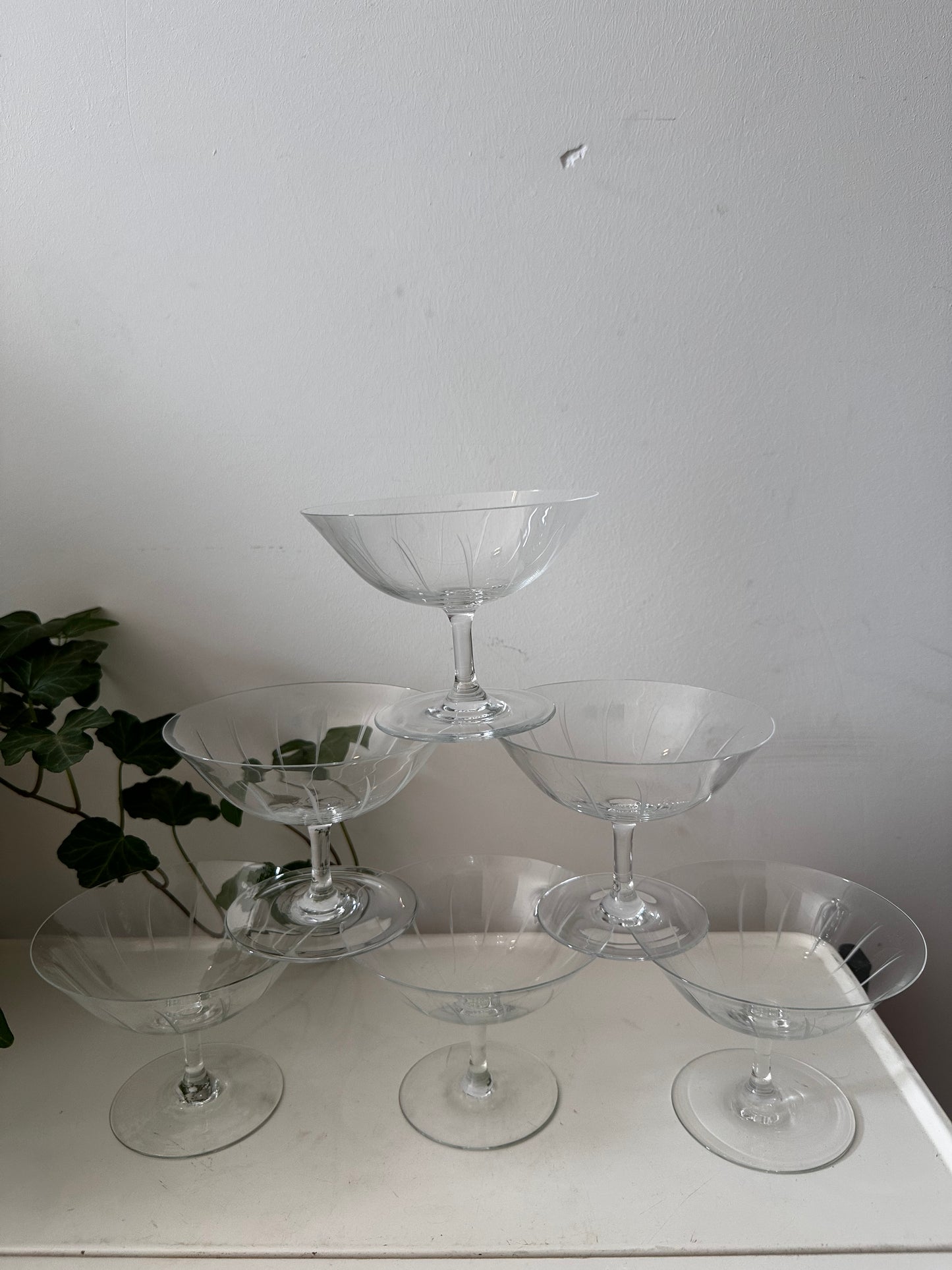 6 delige vintage kristallen coupe champagne glazen