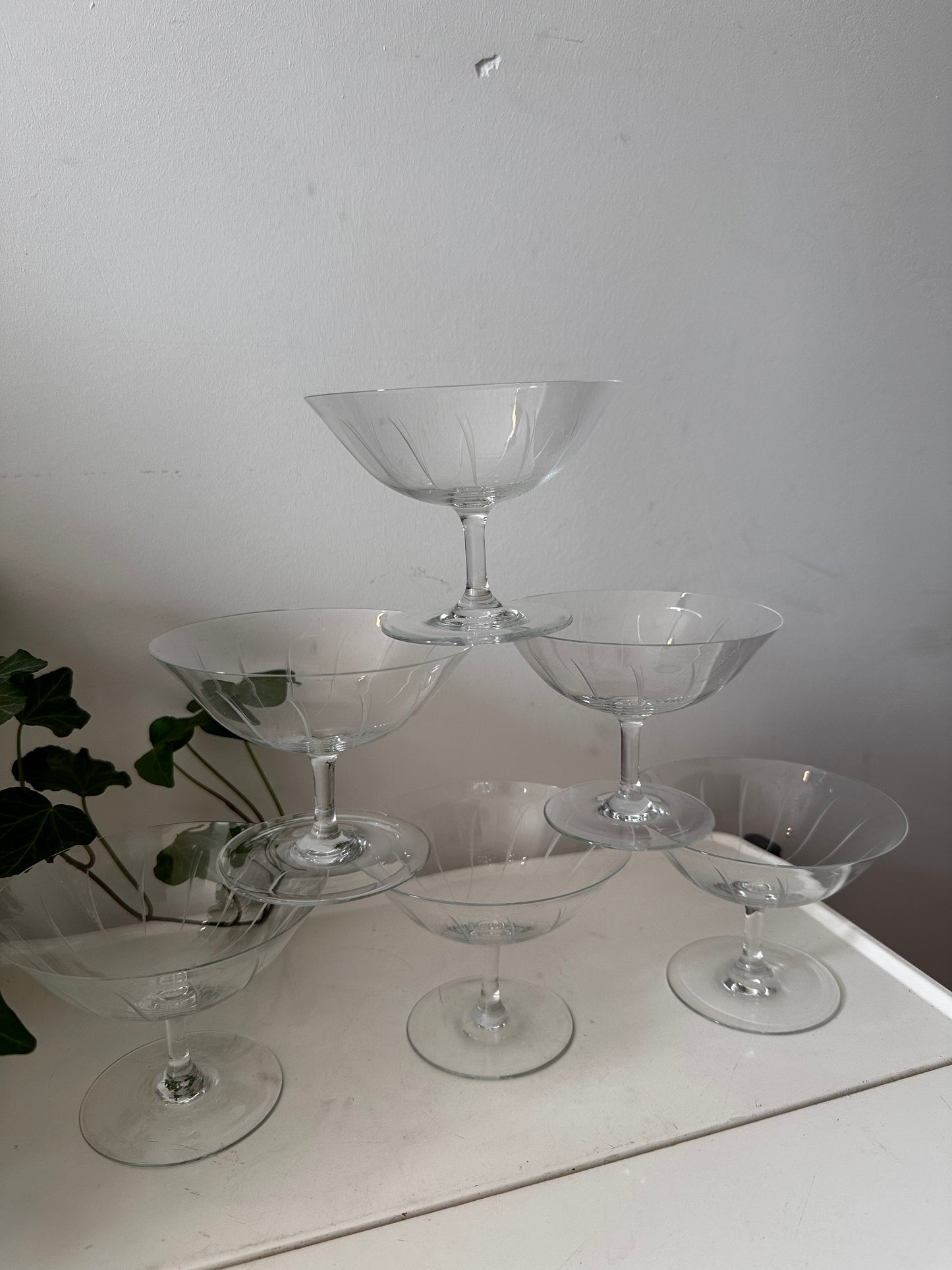 6 delige vintage kristallen coupe champagne glazen