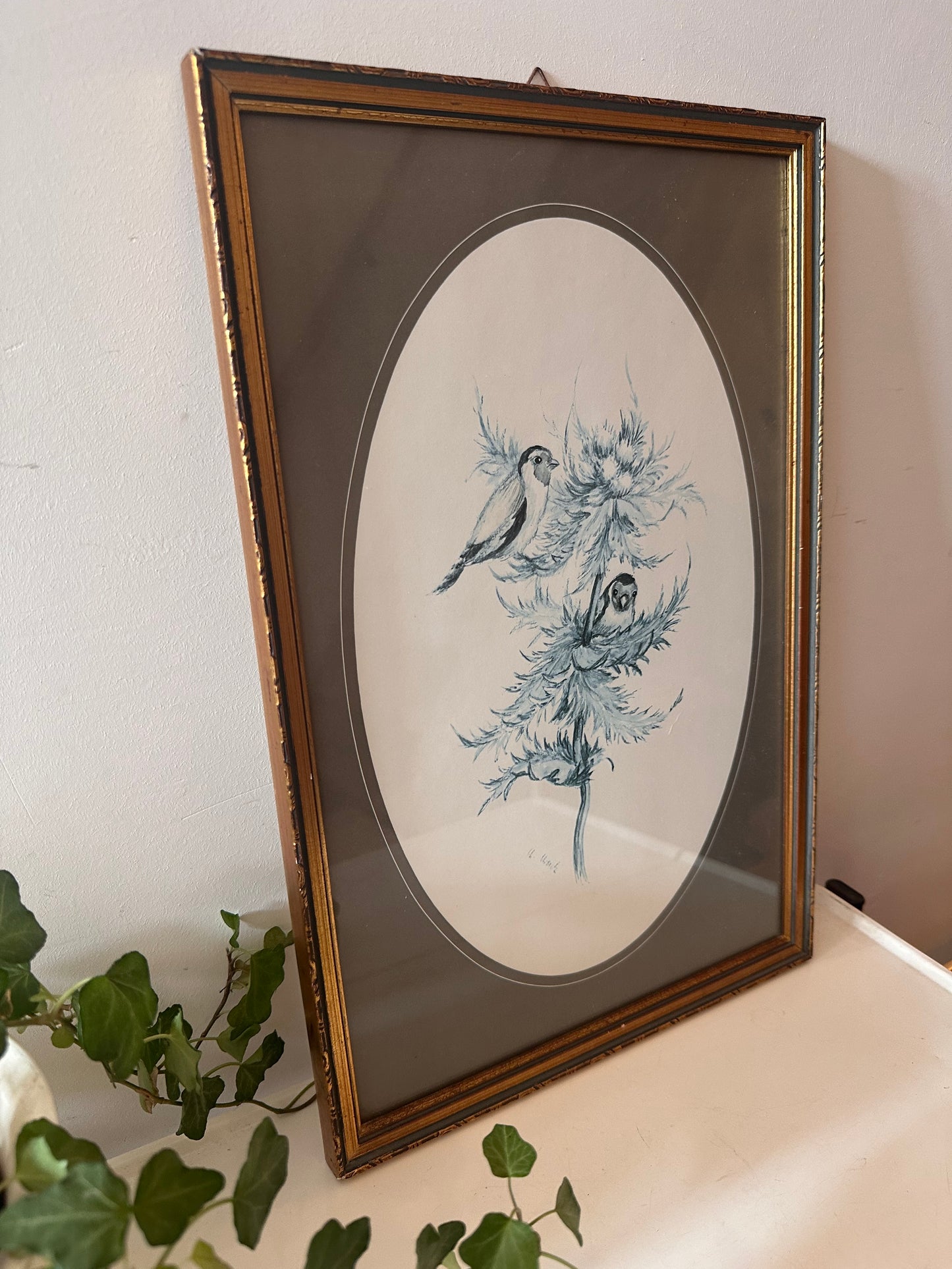 Vintage lijst met vogel prent