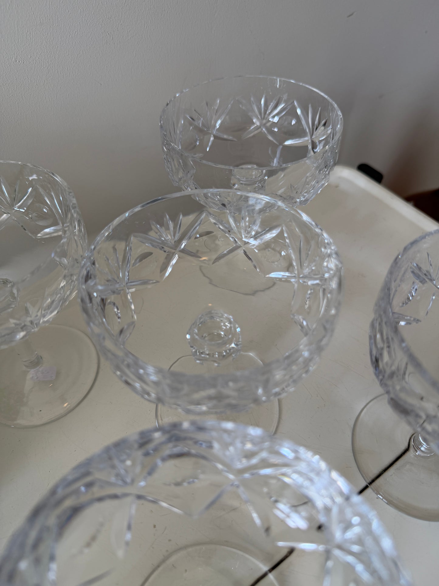 Set van 5 kristallen coupe champagne glazen
