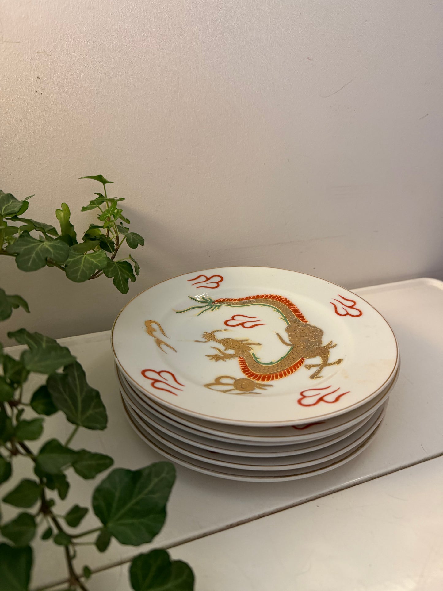 Set van 6 Japans porseleinen gebaksbordjes