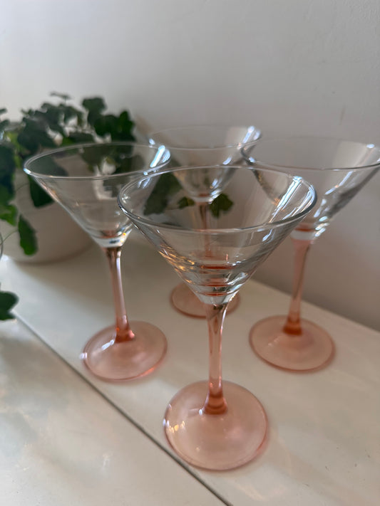 Set van 4 Martine glazen op roze oranje voet