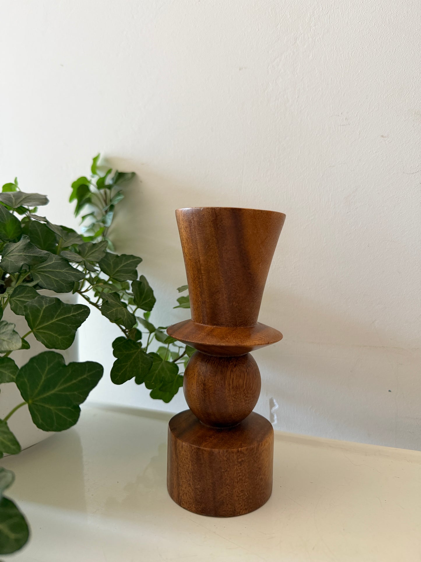 Houten Mid Century kandelaar