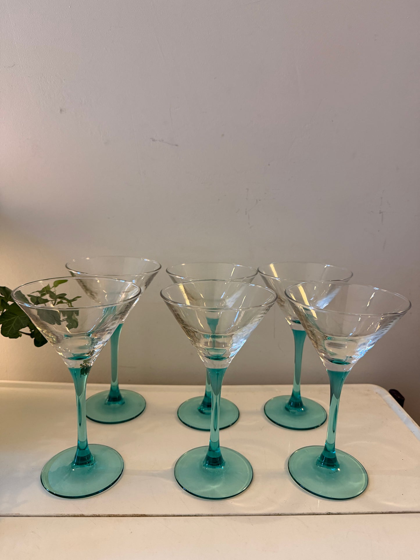 Set van 6 Martini glazen op turquoise voet